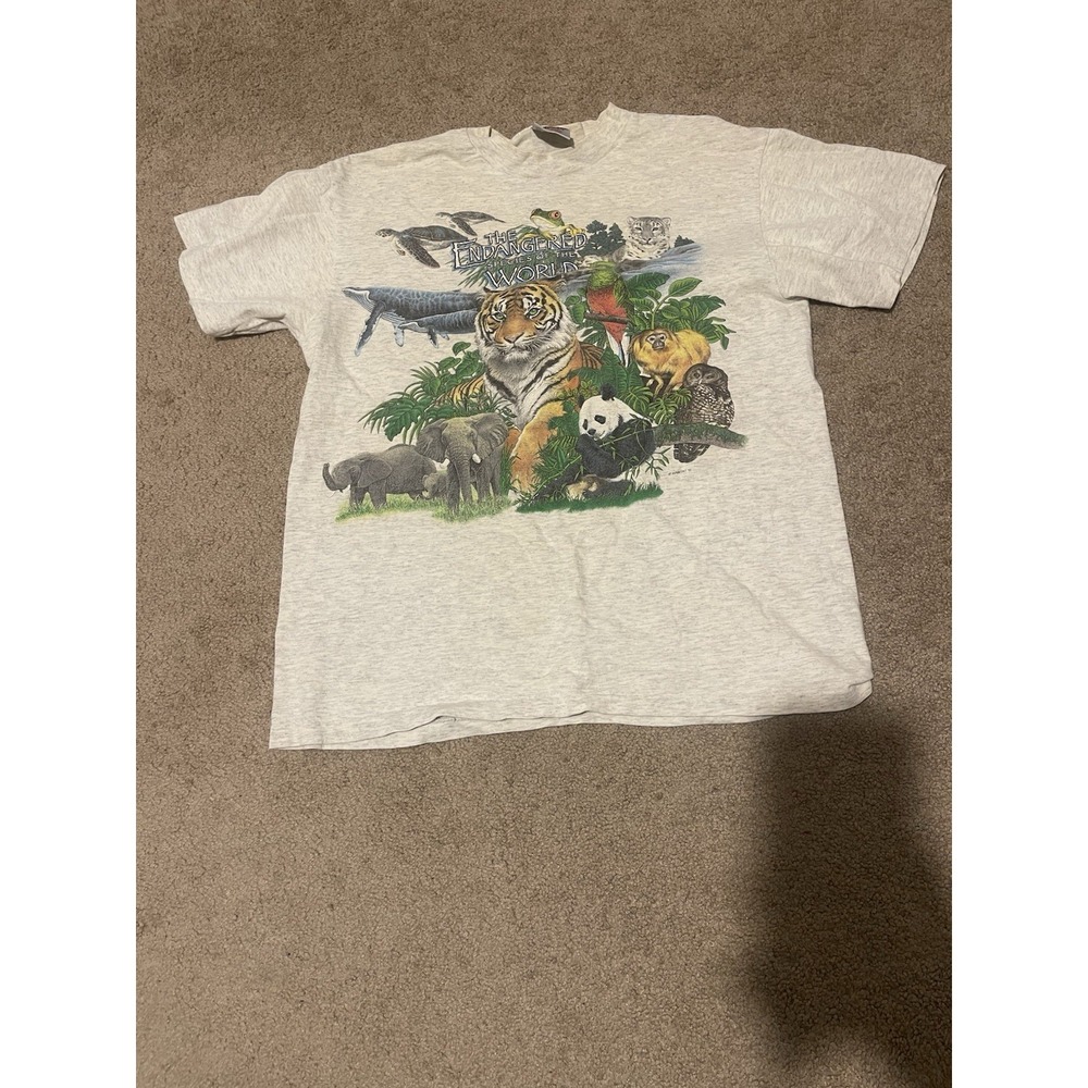 Vintage 90s Habitat Endangered Species Of The World T Shirt Adult Medium Gray
